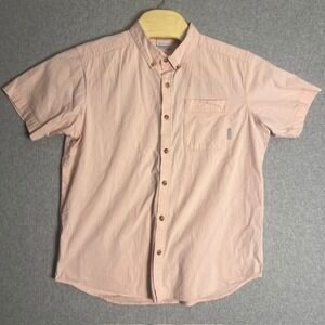 Columbia Men's Pink Striped  Button Down Short Sleeve Casual Shirt Size‎ Large